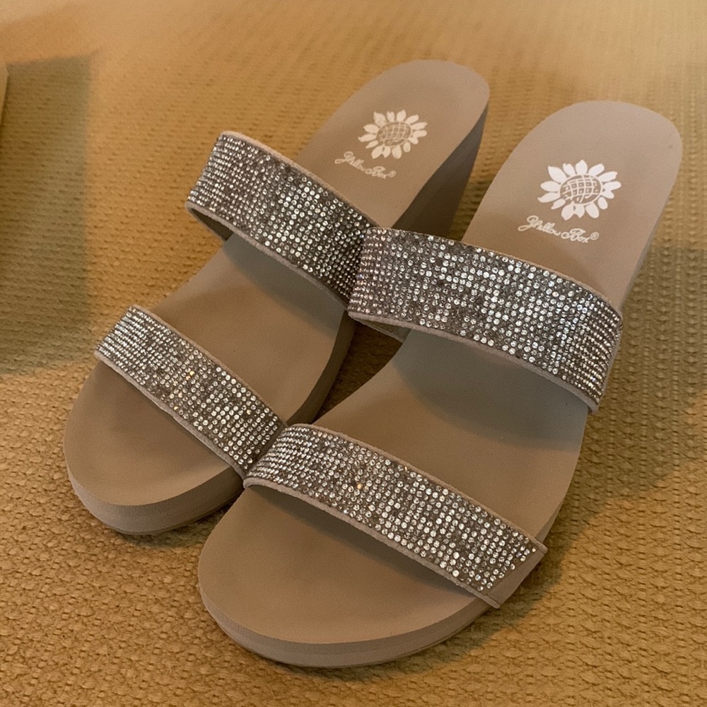 Yellow Box Glittering Silver and Tan Sandals